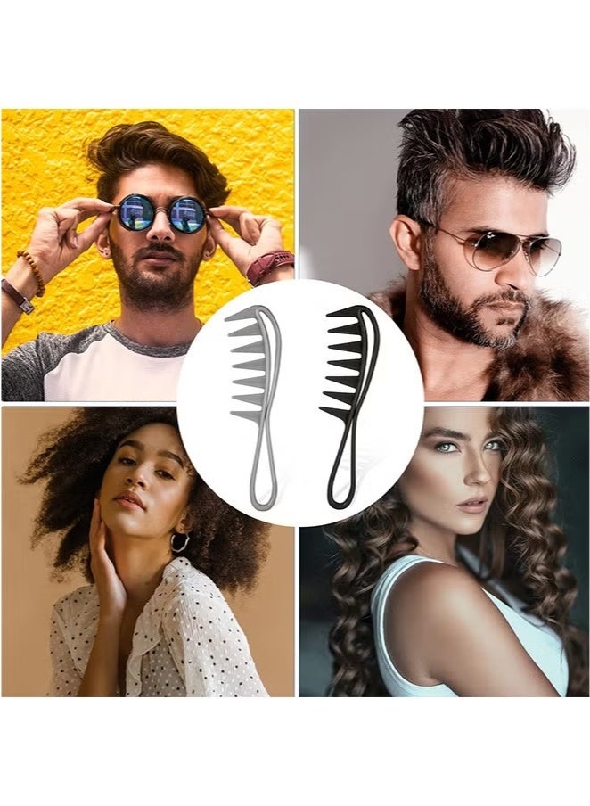 قطعتان من الأمشاط ذات الأسنان العريضة، أمشاط ذات ملمس كبير، مشط تجعيد ذو أسنان عريضة على شكل أسنان القرش، أداة تصفيف الشعر (أسود، رمادي) - Image 5