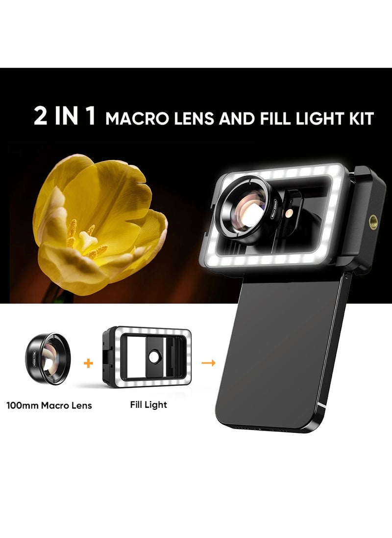 APEXEL New Upgraded 4k HD 100mm macro lens With LED Fill Light Universal Clamp Micro Lenses for Samsung all smartphones  - Image 4
