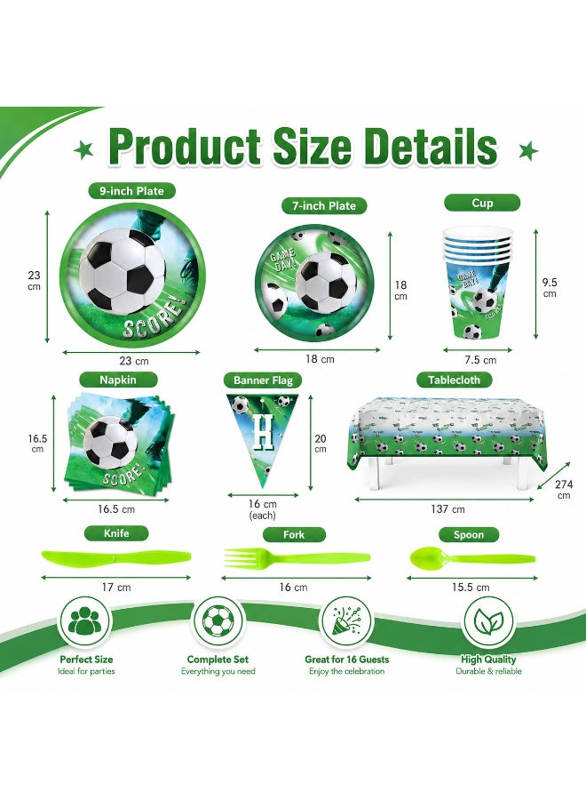 Kidzilla 82 PCS Soccer Birthday Party Supplies Kit for Kids – Football Theme Party Decorations Set with Plates, Cups, Napkins, Banner, Tablecloth & Cutlery - Image 5