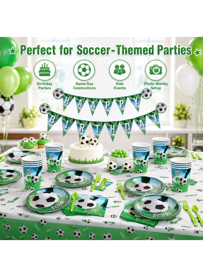 Kidzilla 82 PCS Soccer Birthday Party Supplies Kit for Kids – Football Theme Party Decorations Set with Plates, Cups, Napkins, Banner, Tablecloth & Cutlery - Image 4