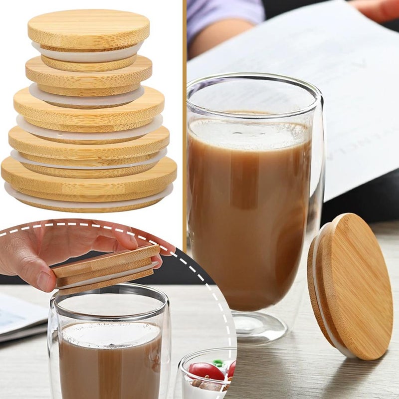 غطاء خشبي دائري زجاجة محكمة الإغلاق جرة طعام غطاء من الخيزران زجاجة عطرية علبة شاي غطاء كوب - Image 4