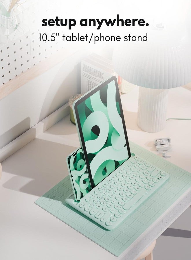 Macally Bluetooth Keyboard for Tablet | Wireless Keyboard for iPad | iPhone Keyboard (Multi-Device, Built-in Stand, Rechargeable) Easy to Use and Cute Portable Keyboard - Mint Green - Image 4