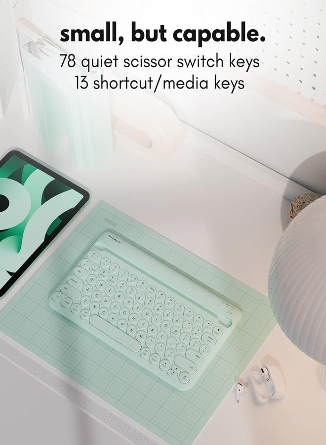 Macally Bluetooth Keyboard for Tablet | Wireless Keyboard for iPad | iPhone Keyboard (Multi-Device, Built-in Stand, Rechargeable) Easy to Use and Cute Portable Keyboard - Mint Green - Image 5