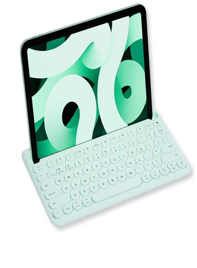 Macally Bluetooth Keyboard for Tablet | Wireless Keyboard for iPad | iPhone Keyboard (Multi-Device, Built-in Stand, Rechargeable) Easy to Use and Cute Portable Keyboard - Mint Green - Image 1