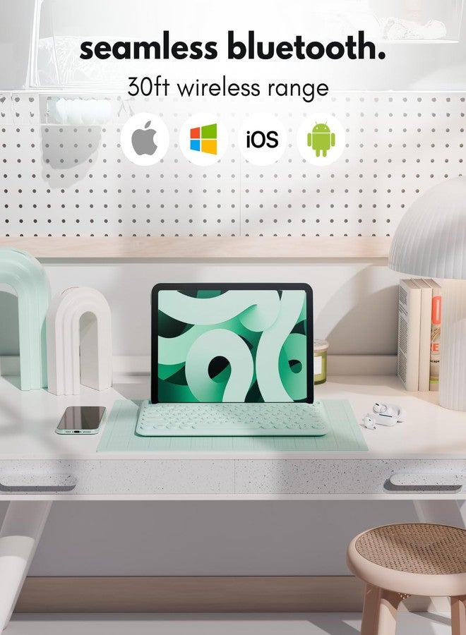 Macally Bluetooth Keyboard for Tablet | Wireless Keyboard for iPad | iPhone Keyboard (Multi-Device, Built-in Stand, Rechargeable) Easy to Use and Cute Portable Keyboard - Mint Green - Image 2