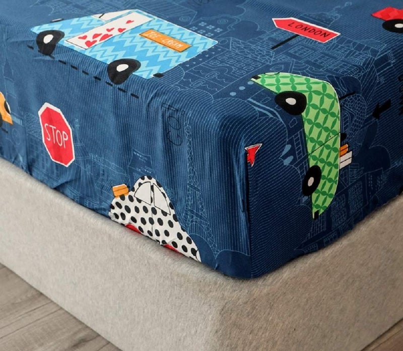 NATURETY Bedding Fitted Sheet with Deep Pocket Mattress Cover Sheets,Thicken Fabric Cars Printed Bed Sheets (Navy Blue(Cars), Twin) - Image 3