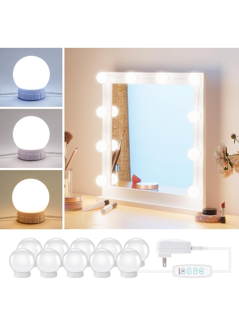 Kimaya Hollywood Style LED Vanity Mirror Lights Kit with 10 Dimmable Light Bulbs for Makeup Dressing Table and Power Supply Plug in Lighting Fixture Strip - Vanity Mirror Light - White (No Mirror Included) - Image 1