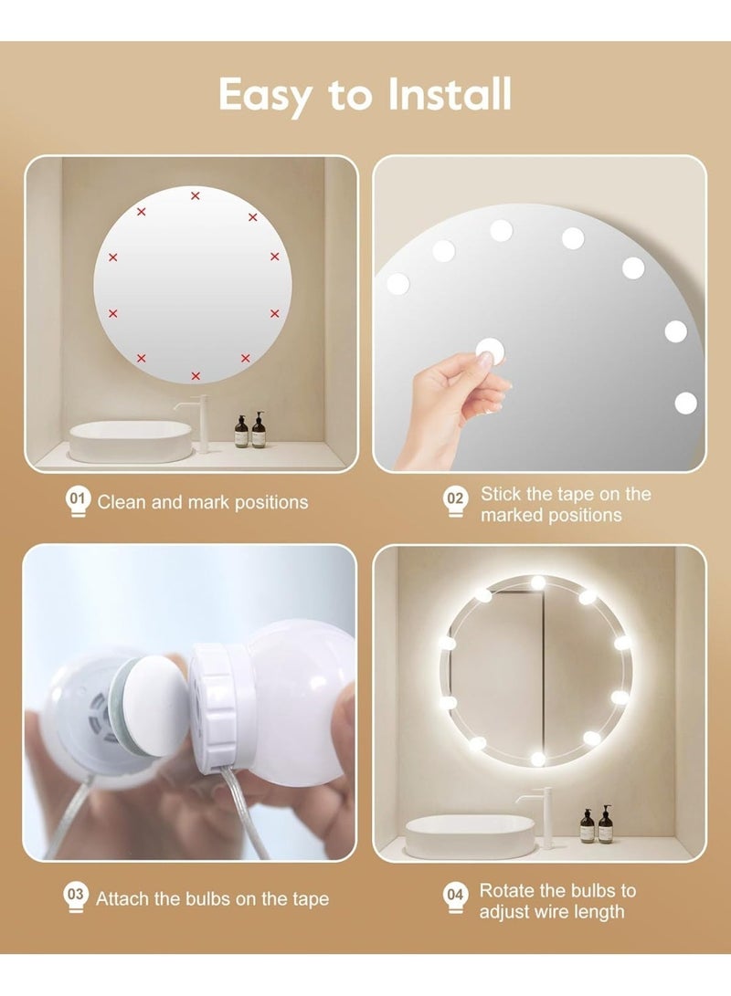 Kimaya Hollywood Style LED Vanity Mirror Lights Kit with 10 Dimmable Light Bulbs for Makeup Dressing Table and Power Supply Plug in Lighting Fixture Strip - Vanity Mirror Light - White (No Mirror Included) - Image 3