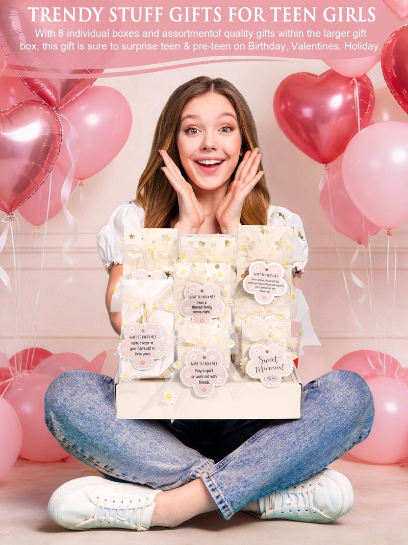Qinline Easter Basket Gifts for Tween & Teen Girls, 8 PCS Birthday Gift Teenage Girl Gifts Trendy Stuff w/Fun Task Tag Makeup Brushes & Bag, Empower Positive Wrapped Gift Prefilled Stuffers for Daughter Niece - Image 2