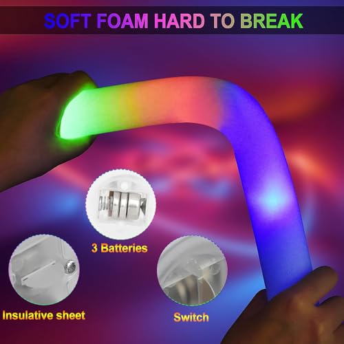LifBetter 70 Pcs Foam Glow Sticks BulkLed Glow Sticks with 3 Modes Colorful FlashingLong Life Battery Glow In The Dark Party Supplies for WeddingsPartiesFestivalsSporting Events - Image 5