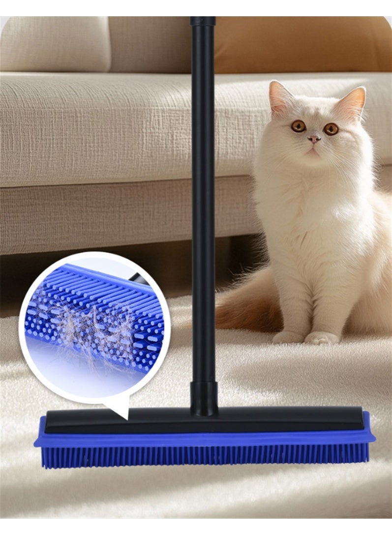 Rubber Broom for Pet Hair Removal, Soft Silicone Carpet Rake with Squeegee, Adjustable Floor Brush Non Scratch Carpet Sweeper Brush with Long Handle for Pet Hair Hardwood Tile Windows (C006) - Image 1
