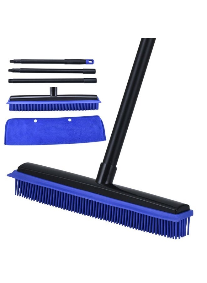 Rubber Broom for Pet Hair Removal, Soft Silicone Carpet Rake with Squeegee, Adjustable Floor Brush Non Scratch Carpet Sweeper Brush with Long Handle for Pet Hair Hardwood Tile Windows (C006) - Image 2