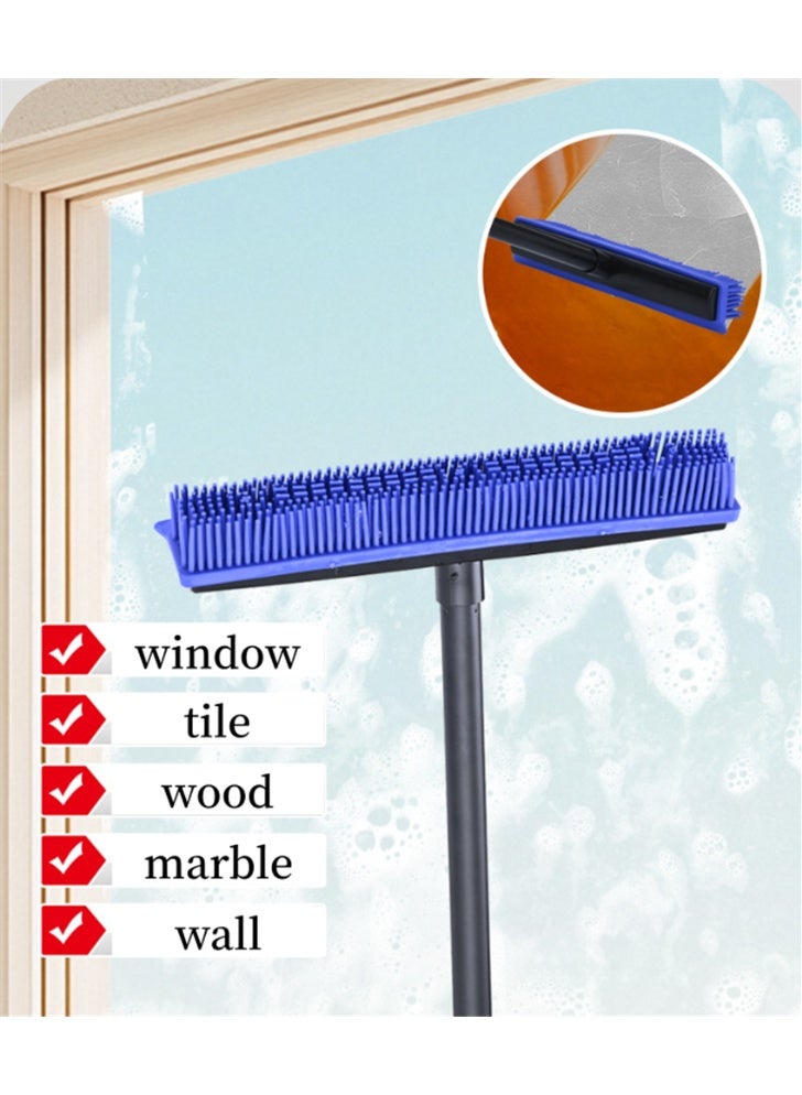 Rubber Broom for Pet Hair Removal, Soft Silicone Carpet Rake with Squeegee, Adjustable Floor Brush Non Scratch Carpet Sweeper Brush with Long Handle for Pet Hair Hardwood Tile Windows (C006) - Image 3
