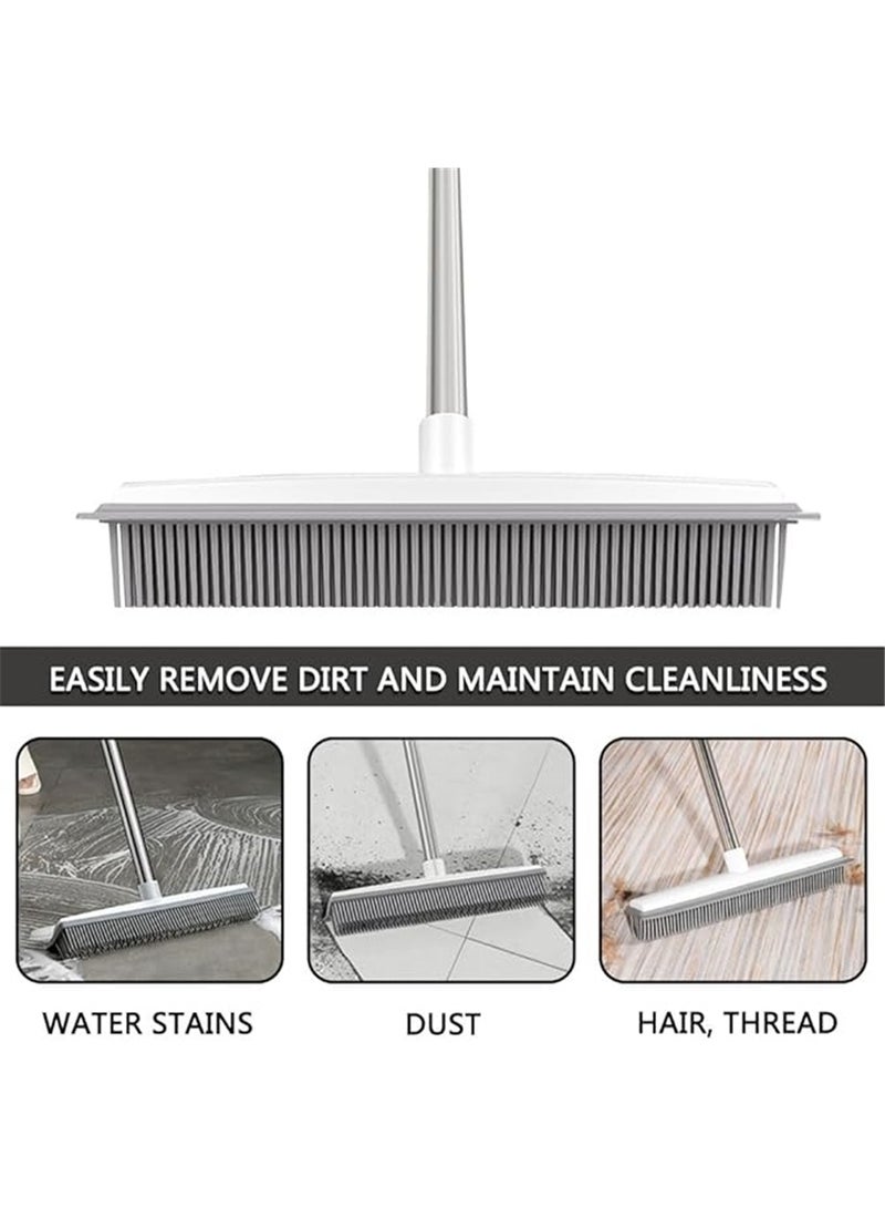 Rubber Broom for Pet Hair Removal, Soft Silicone Carpet Rake with Squeegee, Adjustable Floor Brush Non Scratch Carpet Sweeper Brush with Long Handle for Pet Hair Hardwood Tile Windows (C006) - Image 4