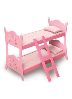 Badger Basket Toy Blossoms And Butterflies Doll Bunk Bed With Ladder And Bedding For 20 Inch Dolls Pink  - Image 1