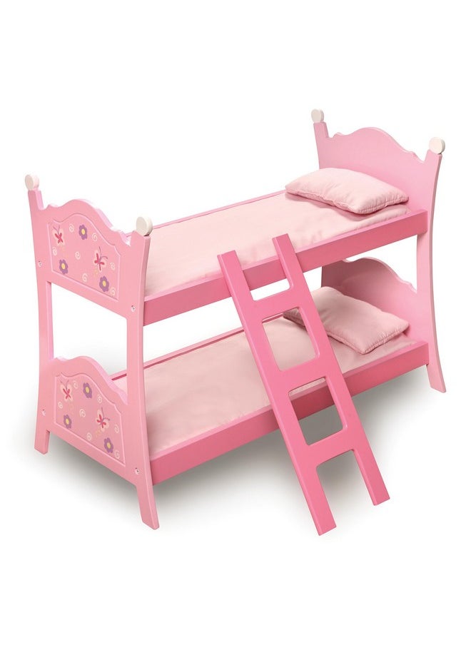 Badger Basket - Toy Blossoms And Butterflies Doll Bunk Bed With Ladder And Bedding For 20 Inch Dolls Pink - Image 1