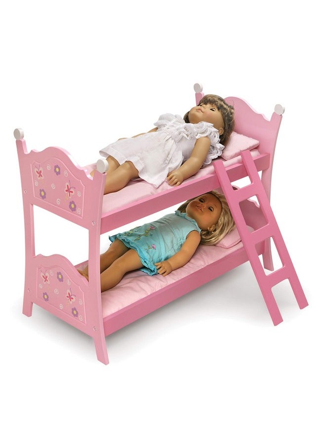 Badger Basket - Toy Blossoms And Butterflies Doll Bunk Bed With Ladder And Bedding For 20 Inch Dolls Pink - Image 1