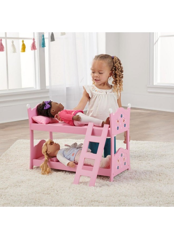 Badger Basket - Toy Blossoms And Butterflies Doll Bunk Bed With Ladder And Bedding For 20 Inch Dolls Pink - Image 1