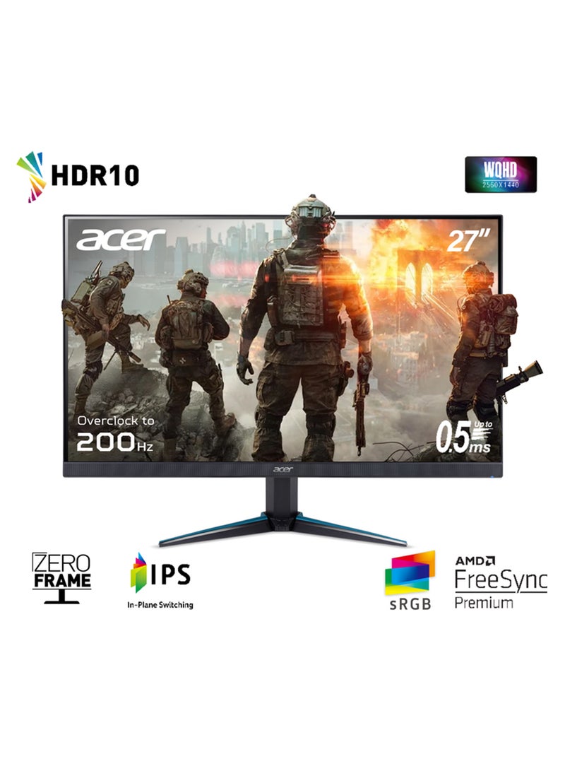 Acer 27-inch WQHD 2k IPS 200Hz ZeroFrame Gaming Monitor | 0.5ms Response Time | 250 Nits Brightness | HDR10 | AMD FreeSync Premium Certified | Supports 120Hz on PS5 and Slim Xbox Series | 2 x HDMI 2.0, DP, MM Audio out | Acer Nitro VG270U Z1bmiipx Monitor Black | 2 Years Manufacturer Warranty black - Image 1