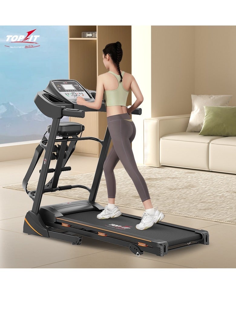 جهاز مشي رقمي تريدميل مع حزام للتدليك من توب فيت، مقعد لتمارين الجلوس وتويستر، مقاس 68 سم× 1.27 متر، 3.5 حصان - لون أسود، موديل MT-732MS - Image 2