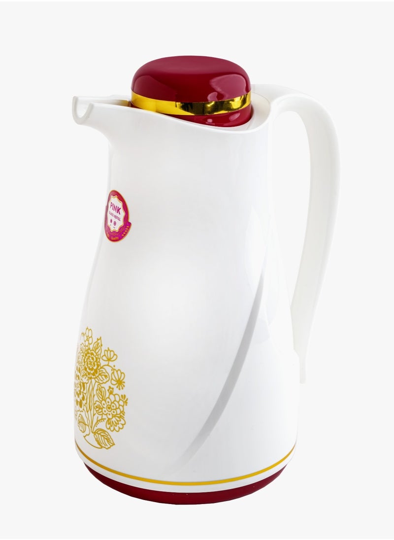 BASURRAH Bassura white thermos for tea and coffee with a red lid, 1 liter 