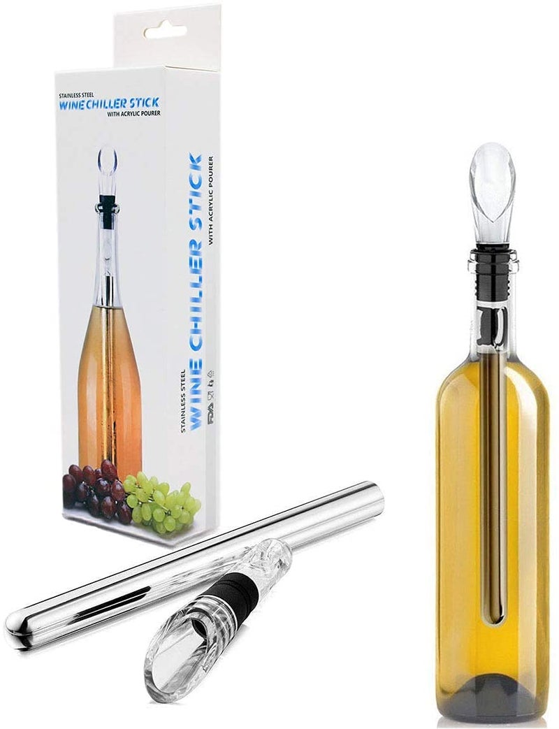 Iktu Wine Chiller, 3-in-1 Stainless Steel Wine Bottle Cooler Stick - Rapid Iceless Wine Chilling Rod with Aerator and Pourer - Perfect Wine Accessories Gift - Image 1