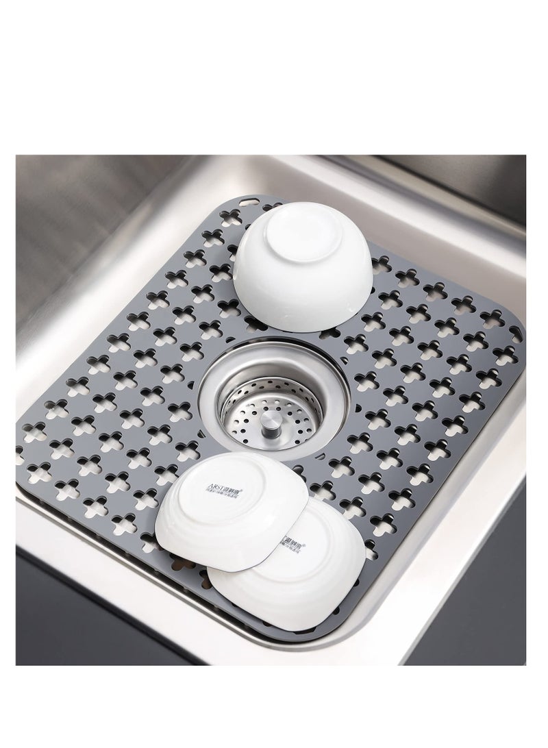 حصيرة غسيل صحية من مادة PVC صديقة للبيئة للمطبخ، واقي جفاف للأطباق بتصريف سريع لأحواض الفولاذ المقاوم للصدأ، مقاومة للحرارة، باللون الرمادي الداكن، 14.17 × 11.81 بوصة، عبوة واحدة. - Image 1