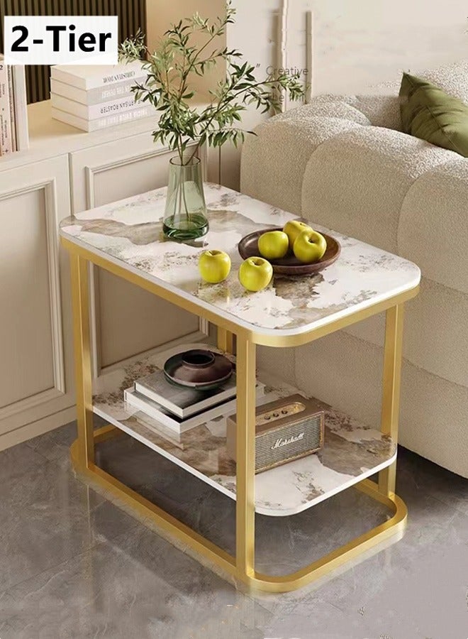 Kutis 2-Tier Side Table  End Table Coffee Table For Couch Sofa Living Room Bedroom Bedside Slate/Steel 60x40x55cm. - Image 1