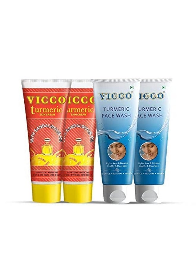 VICCO Skin Care Combo Pack Of 4 | Vicco Turmeric Skin Cream [50G | Pack Of 2] + Vicco Turmeric Face Wash [70G | Pack Of 2] | 100% Natural, Vegan And Cruelty-Free  - Image 1