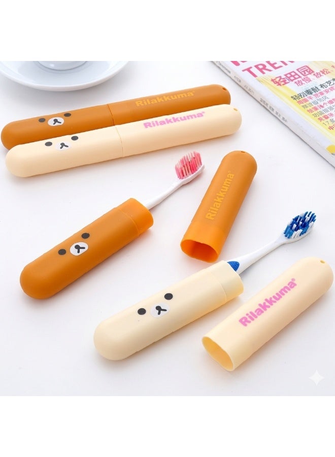 ريلاكوما طقم 3 قطع حافظة فرشاة اسنان للسفر، حامل فرشاة اسنان محمول ومنظم غطاء حماية بلاستيك للرحلات والتخييم والمدرسة والعمل، علبة تخزين جيدة التهوية بتصميم متين وخفيف الوزن (بينك، أصفر، بني) - Image 2