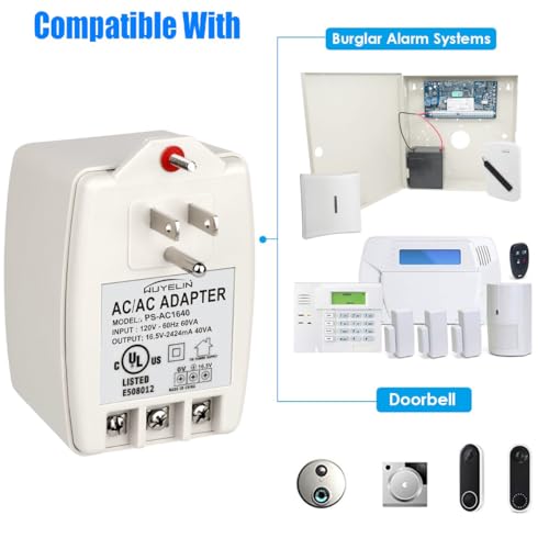 WUYELIN 16.5V 40VA Burglar Alarm Systems and Doorbell Transformer,16.5V Plug in Transformer Compatible with All Versions of Doorbell ，Most Security Panels - Image 2