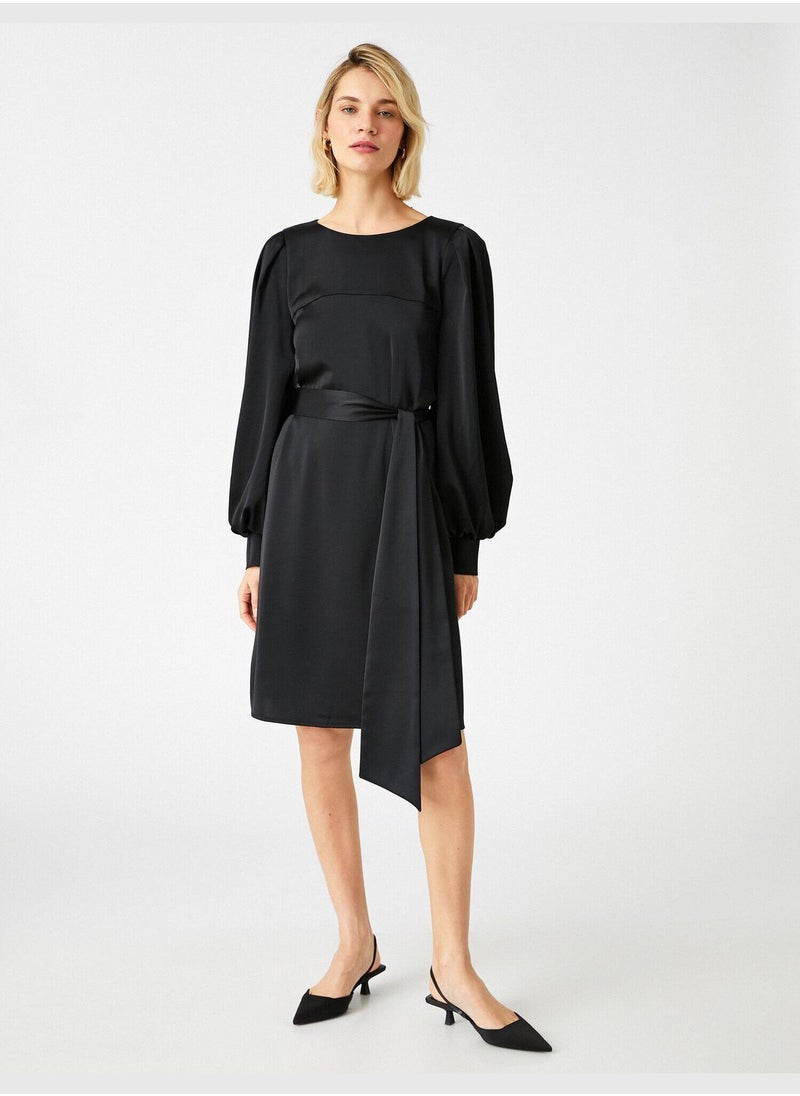 KOTON Midi Satin Dress Puff Sleeve Drawstring  - Image 3
