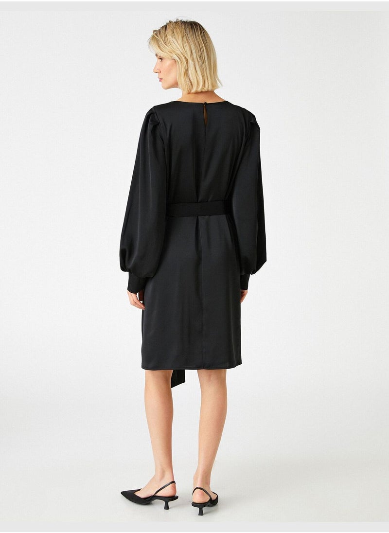 KOTON Midi Satin Dress Puff Sleeve Drawstring  - Image 4