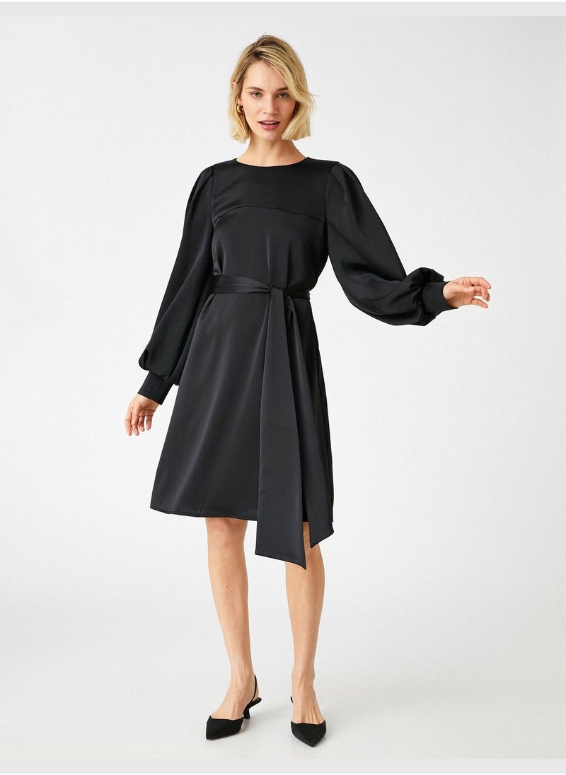 KOTON Midi Satin Dress Puff Sleeve Drawstring  - Image 2