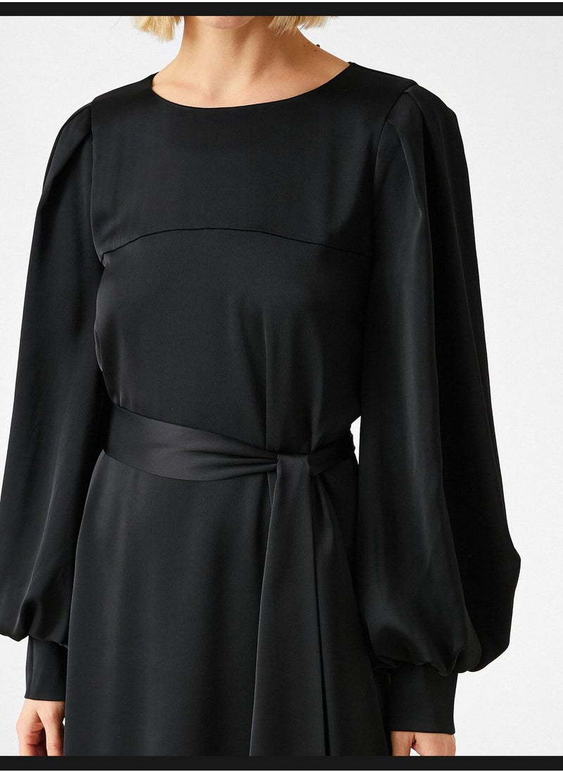 KOTON Midi Satin Dress Puff Sleeve Drawstring  - Image 5