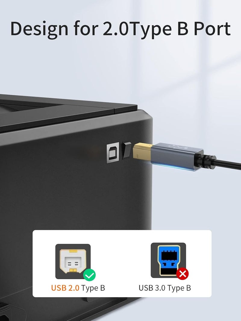 كابل CableCreation USB B إلى C للطابعة بطول 10 أقدام، كابل طابعة لـ MacBook Pro وAir، كابل MIDI لأجهزة ياماها وكاسيو البيانو الرقمي وجهاز تحكم MIDI وجهاز تحكم DJ، 3 أمتار باللون الرمادي الفضائي - Image 5