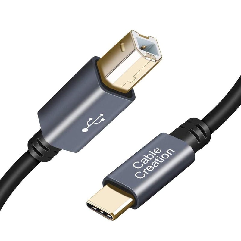 كابل CableCreation USB B إلى C للطابعة بطول 10 أقدام، كابل طابعة لـ MacBook Pro وAir، كابل MIDI لأجهزة ياماها وكاسيو البيانو الرقمي وجهاز تحكم MIDI وجهاز تحكم DJ، 3 أمتار باللون الرمادي الفضائي - Image 1