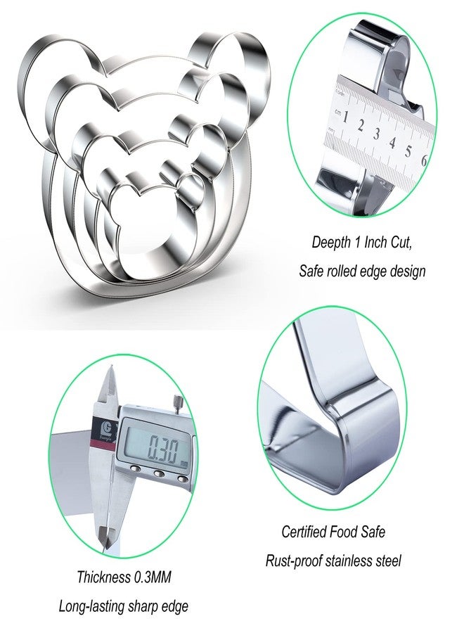 QAAQS Teddy Bear Head Cookie Cutter Set Large - 5", 4", 3", 2" - 4 Piece Polar Bear, Koala, Panda Face Cookie Cutters - Stainless Steel - Image 3