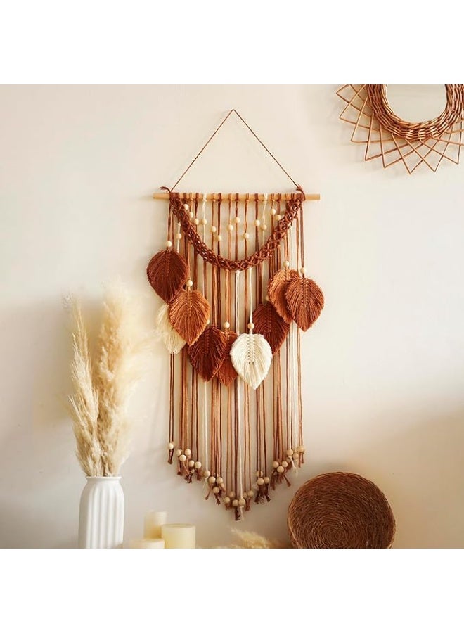 Antikiano Macrame Wall Hanging -Handmade Leaf Wall Tapestry,Boho Decorations for Bedroom Living Room Bathroom,Earthy Room Decor Aesthetic,Wedding Birthday for Women Girls - Image 1