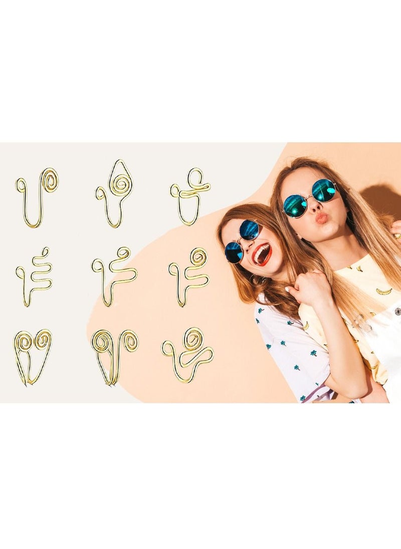 Excefore 9 Pcs African Nose Cuff Non Piercing Gold Nose Cuff Fake Nose Ring Gold Plating Nose Ring Cuffs Set Fake Piercings Tribal Nose Cuff Clip on Nose Ring for Women Men  - Image 1