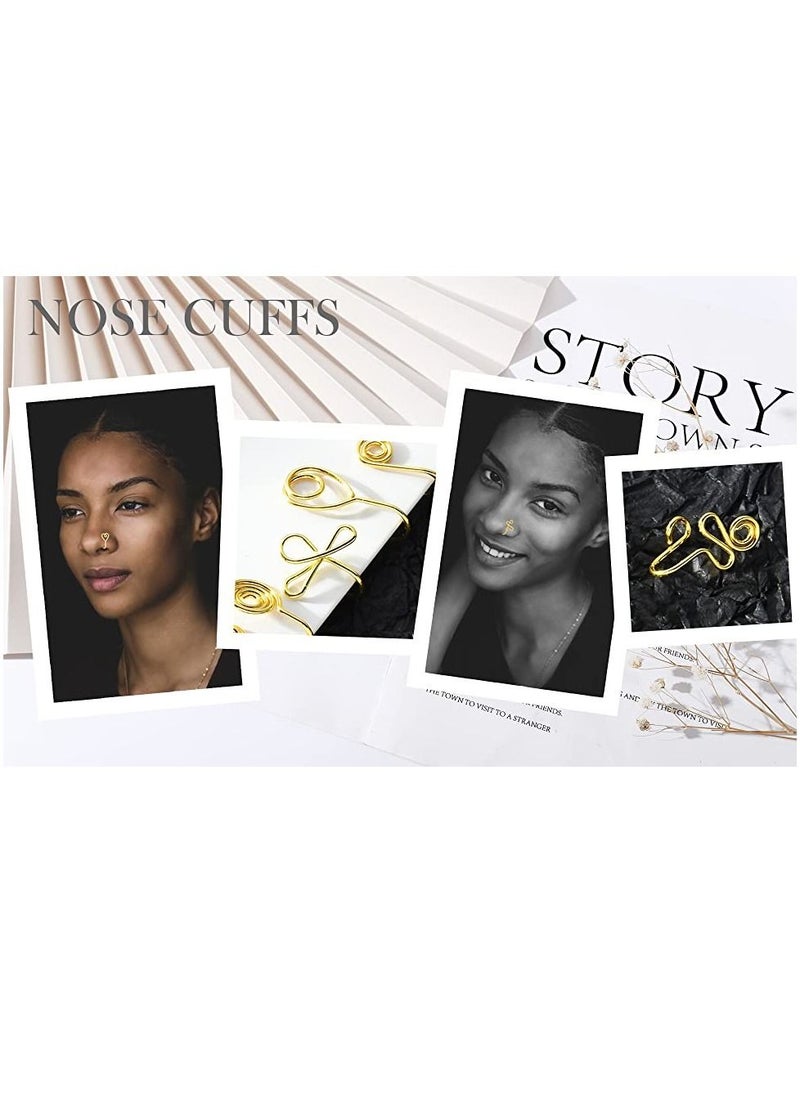 Excefore 9 Pcs African Nose Cuff Non Piercing Gold Nose Cuff Fake Nose Ring Gold Plating Nose Ring Cuffs Set Fake Piercings Tribal Nose Cuff Clip on Nose Ring for Women Men  - Image 4
