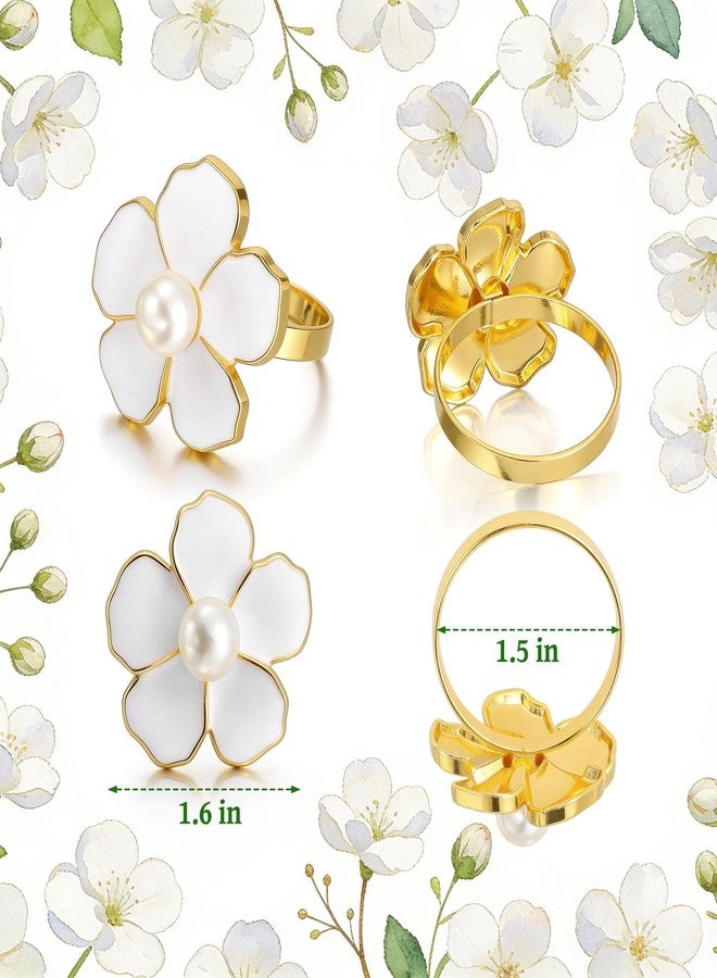 BEAVOING White Flower Napkin Rings Set of 12, Holiday Gold Peal Napkin Ring Holders for Dinner Setting Decoration, Wedding, Baby Shower,Easter, Thanksgiving, Christmas, Party - Image 2
