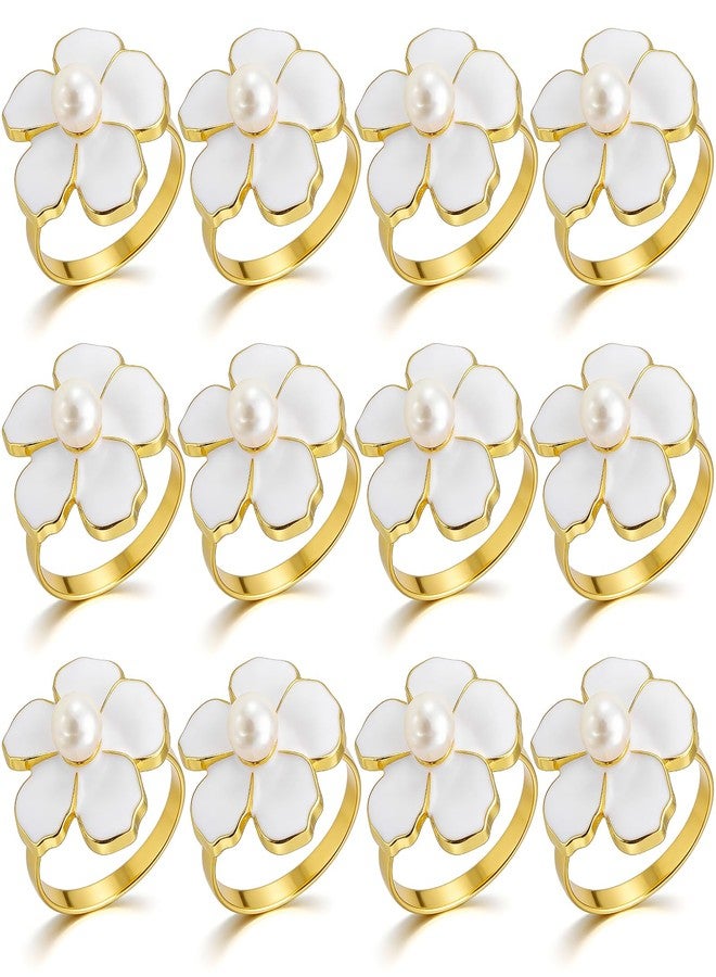BEAVOING White Flower Napkin Rings Set of 12, Holiday Gold Peal Napkin Ring Holders for Dinner Setting Decoration, Wedding, Baby Shower,Easter, Thanksgiving, Christmas, Party - Image 1