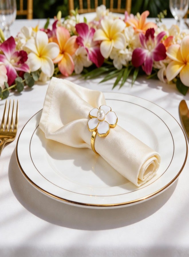 BEAVOING White Flower Napkin Rings Set of 12, Holiday Gold Peal Napkin Ring Holders for Dinner Setting Decoration, Wedding, Baby Shower,Easter, Thanksgiving, Christmas, Party - Image 3