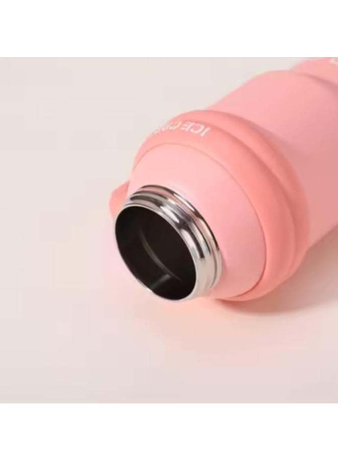 زجاجة مياه كبيرة مفرغة من الهواء من الستانلس ستيل سعة 1000 مل، كوب قهوة معزول بمقبض وماصة، كوب مزدوج الجدار للمشروبات الساخنة والباردة، ثيرموس خارجي، مانع للتسرب (فوشيا) - Image 5