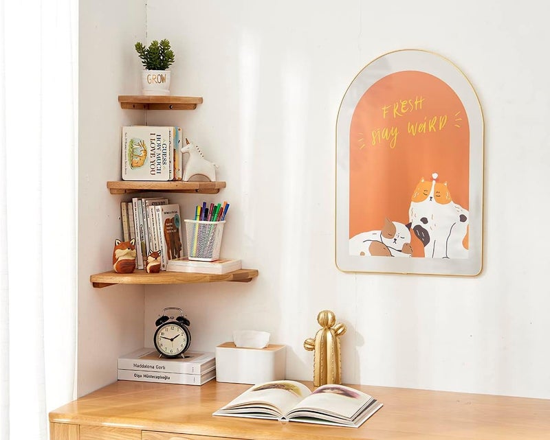Runam Woods Modern Floating Corner Shelf for Bedroom Living Room Kitchen and Bathroom Wooden Home Decore Display Corner 35 cm
