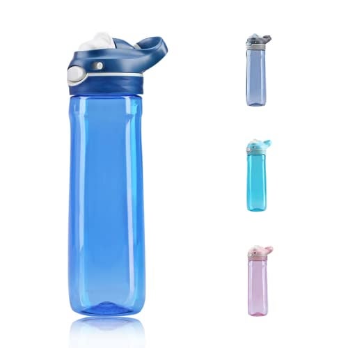 DEARART Blue Water Bottle No Straw, 100% Leakproof Clear Bottles with Handle Easy Carried, Wide Mouth AUTOSPOUT Lock Button Flip Up Lid, Suit Sports School Travel Office Gym, 26oz - Image 1