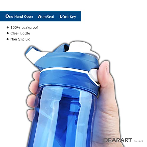 DEARART Blue Water Bottle No Straw, 100% Leakproof Clear Bottles with Handle Easy Carried, Wide Mouth AUTOSPOUT Lock Button Flip Up Lid, Suit Sports School Travel Office Gym, 26oz - Image 5