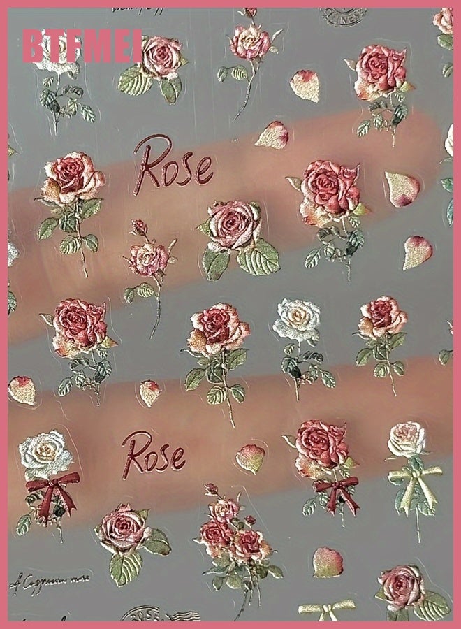 بتفمي ٥ أوراق من ملصقات أظافر الورد الكلاسيكي، ديكورات أظافر زهور ثلاثية الأبعاد، ملصقات مانيكير ذاتية اللصق للنساء والبنات، إكسسوارات أظافر أنيقة - Image 2