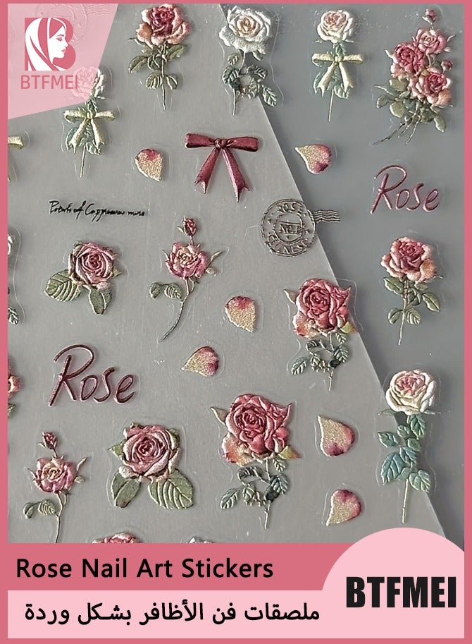 بتفمي ٥ أوراق من ملصقات أظافر الورد الكلاسيكي، ديكورات أظافر زهور ثلاثية الأبعاد، ملصقات مانيكير ذاتية اللصق للنساء والبنات، إكسسوارات أظافر أنيقة - Image 1
